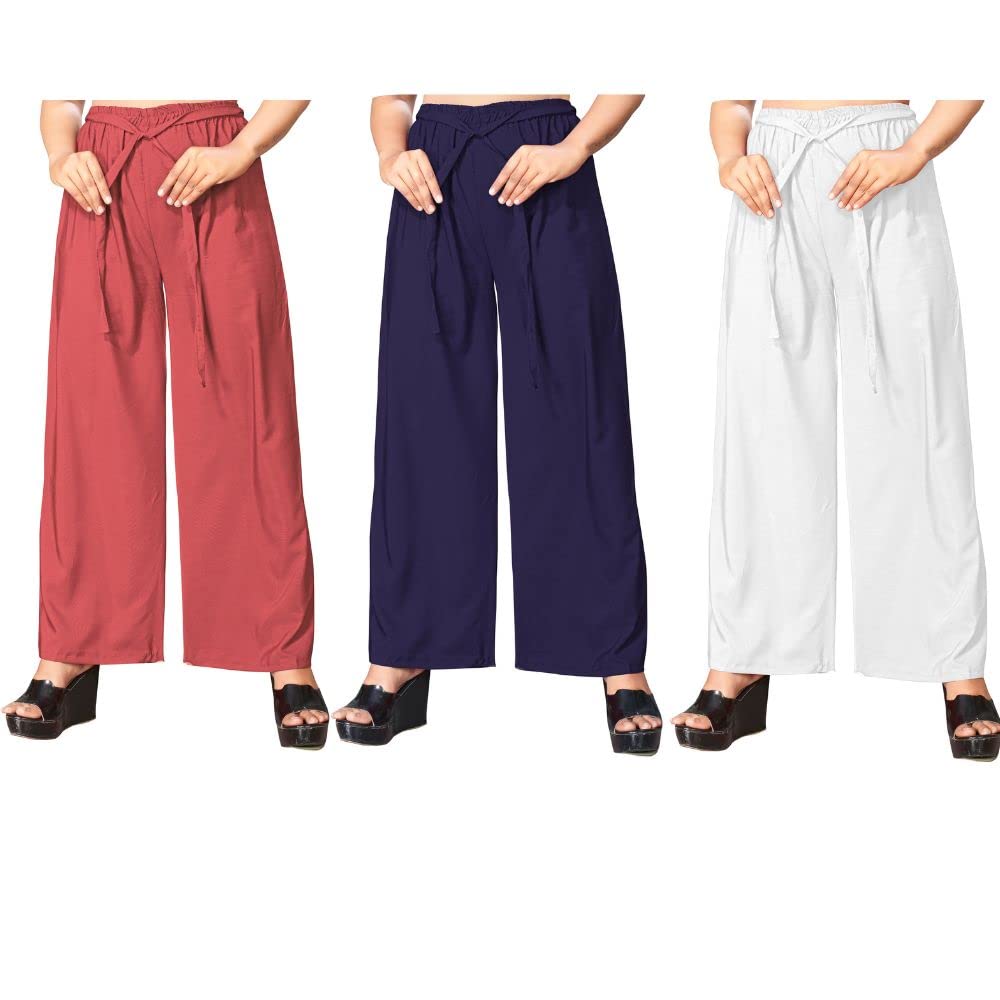 Multicolored Crepe Casual Palazzo for Women Combo Pack of 3 (Size 30 to 52 Waist)-image-47