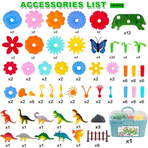 Image of Toys Gifts for Age 2 3 4 5 6,167 PCS Dinosaur Flower Garden Building Blocks | STEM Fine Motor Skill Stacking Games for Toddlers, First 1st Birthday Gifts for Preschool Kids Boys Girls 2+ Years Old