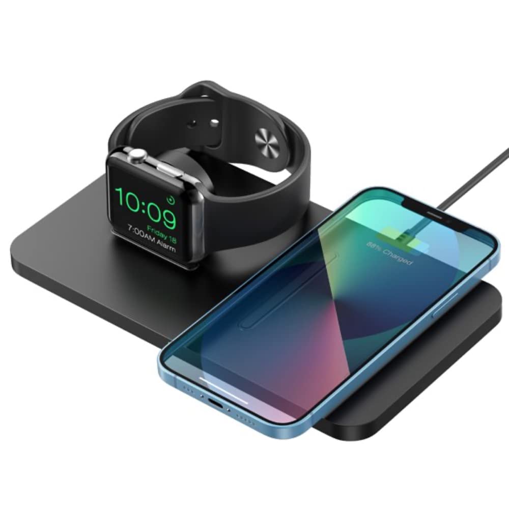 Seneo Snpa150bb 2 in 1 Wireless Charger Dual Wireless Charging Pad with Charging Stand for Iwatch 7.5w Qi Fast Charge for iPhone Airpods No Adaptor Or Iwatch Cable