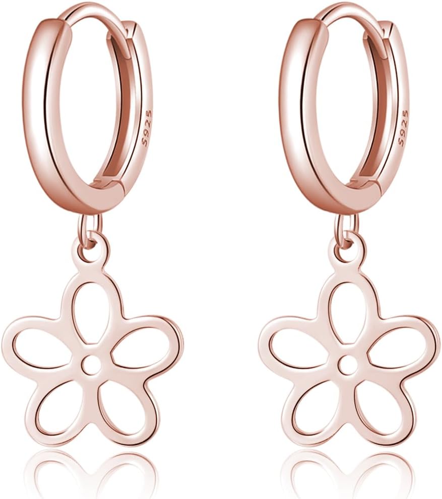 SLUYNZ Solid 925 Sterling Silver Flower Hoop Earrings for Women Teens Hollow Flower Hoop Earrings Huggie