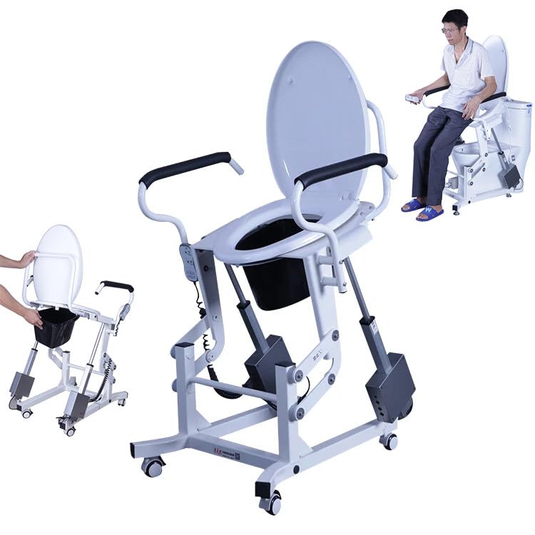 Máquina elevadora para pacientes con doble reposabrazos, elevador eléctrico para asiento de inodoro con asiento partido 180° y polea giratoria 360° miniatura 1