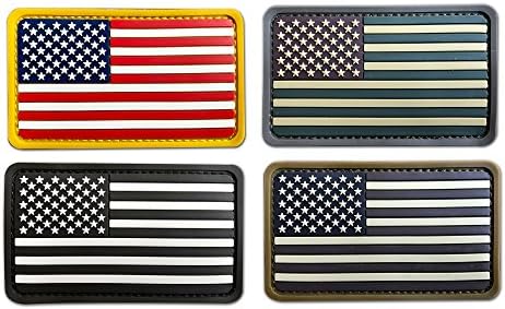 Bundle 4 Pieces Soft 3D PVC Rubber US USA American Flag Patch Velcro (full color,swat,multicam,desert) (Bundle 4 Pieces)