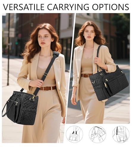 Teacher Bags for Women, 15.6 inch Laptop Work Tote Nurse Bible Bag Quilted Shoulder Handbag for Work, Daily, School, Travel4