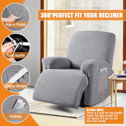 Image of VANSOFY Oversized Recliner Chair Cover,4Pieces Stretch Recliner Covers for Recliner Chair Soft Reclining Chair Slipcover with polyester & spandex material,Furniture Protector for Dogs Cats(Light Gray)