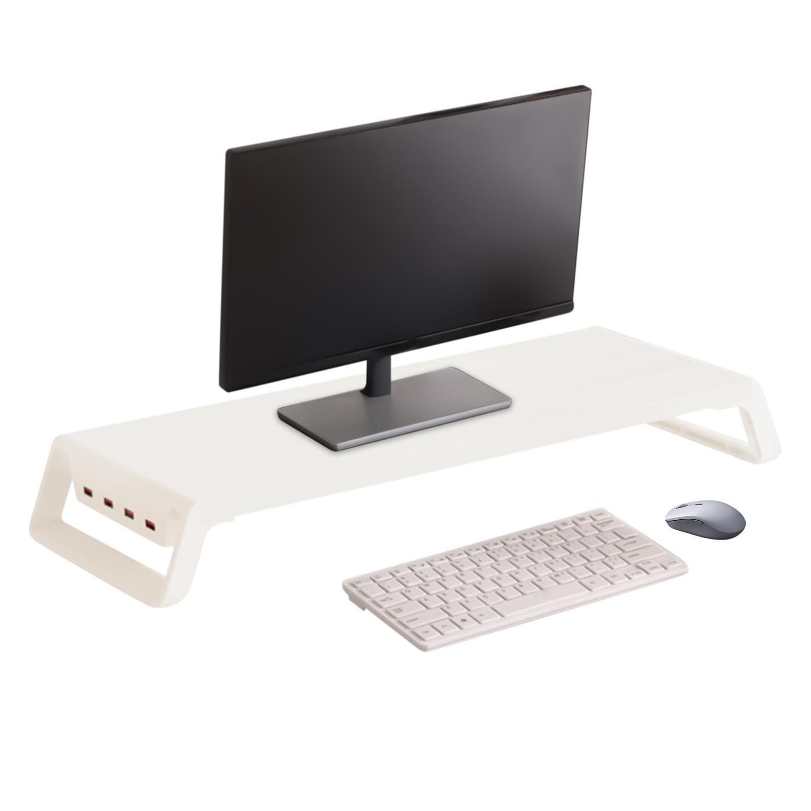 Rialzo schermo organizzatore Mensola portaoggetti da scrivania con 4 porte USB | Supporto Organizzatore in Legno per Monitor Per Ufficio, Scuola, Appartamento, Dormitorio Universitario, Cybercafé Sala