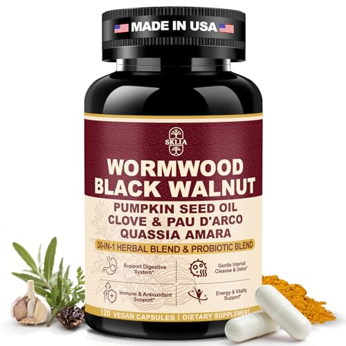 Image of 120CT 30-in-1 Liposomal Wormwood Black Walnut Clove Cleanse for Humans Capsules - Gut Cleanse & Digestive Support with Clove, Pumpkin Seed Oil, Garlic, Quassia Amara | 10X Concentrated | Vegan