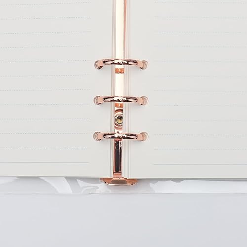 Miniatura 4 de Carpeta transparente A6 con 6 anillas, cubierta de PVC suave, anillo redondo de oro rosa, botón a presión, protector de cuaderno recargable con 90