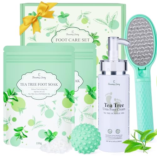 Gift Baskets for Women Eleanores Diary 4pcs Tea Tree Foot Soak Set-Suit for Dry Cracked Feet Foot Care Birthday Gifts Spa Day Gifts Set for Mom Her Sister Friends Wife Grandma