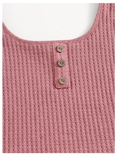 Image of RoseSeek Girl's 2 Piece Outfits Waffle Knit Scoop Neck Button Down Crop Tank Tops Paperbag Waist Track Shorts
