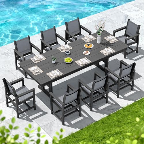 Image of SERWALL Outdoor Textilene Sling Dining Chairs Set of 2, Black