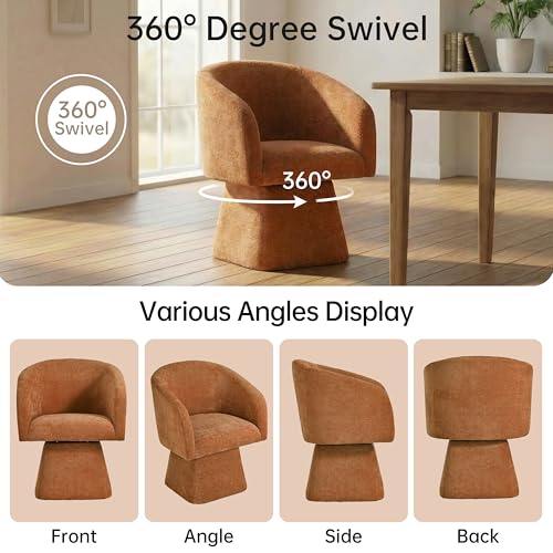 Image of VKNOW Upholstered Swivel Dining Chairs Set of 2 with Barrel Back and Arm | Modern Accent Arm Chair with Thickened Cushion, Soft Chenille Fabric, for Dining Room, Living Room, Vanity, Orange