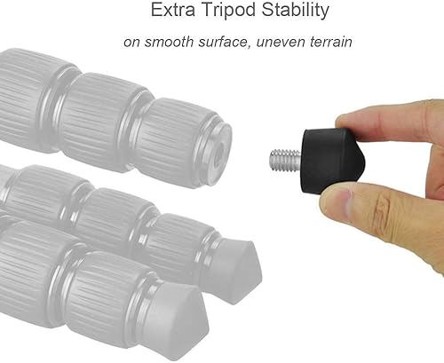 Miniatura 7 de Foto&Tech 3 puntas de goma roscadas de 3/8 pulgadas + 3 púas de pie de acero inoxidable de 3/8 pulgadas compatibles con Andoer Benro Gitzo Induro