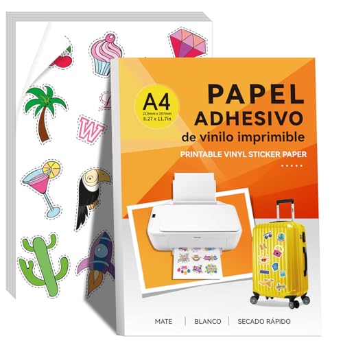 La Mejor Selección de Imprimaciones los preferidos por los clientes. 41 Papel Adhesivo Imprimible para Impresora de Inyección de Tinta,50 Hojas Vinilo Imprimibles Adhesivo, A4 Autoadhesivas Papel Calcomanía Impermeable,Secado Rápido, Resistencia al...