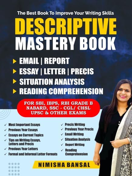 Descriptive Mastery Book by Nimisha Bansal Email Report Essay Letter Precis Situation Analysis Reading Comprehension For SBI IBPS RBI Grade B Nabard SSC CGL CHSL UPSC And Other Exams Latest Syllabus
