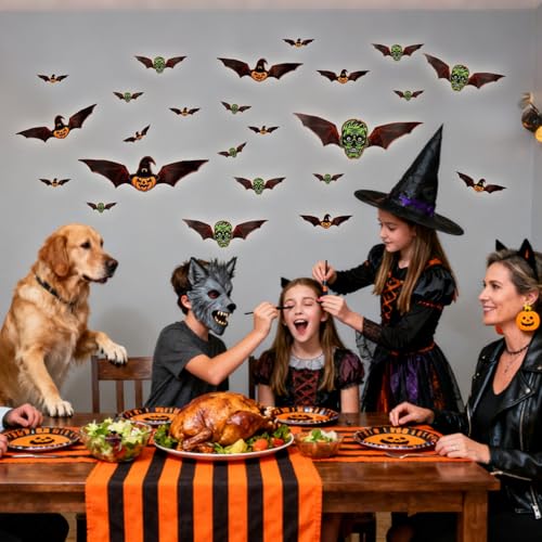 Pegatinas de murciélagos 3D iluminadas de Halloween con efecto brillante para el dormitorio 7