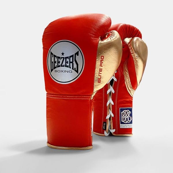 Geezers Boxing Elite Pro Special Edition Fight gloves, Premium Leather, Mens and Womens Fight Glove, Approved by the BBBofC for all professional fights. (Red/Gold, 10oz XL) — image 1