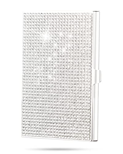 Qinsuee BCHDER-BLINGSILVERY Bling Bling Small Business Card Holder For Women, Alloy Business Card Case cover