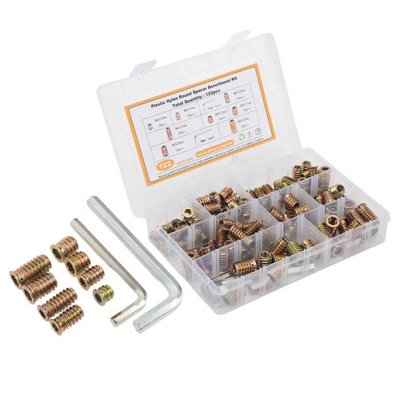 122Pcs Metric Threaded Insert Carbon Steel Galvanized Female Male Thread Furniture Bolt for Closet with Storage Box