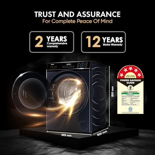 Image of Haier 9 Kg 5 Star Powered by AI-DBT with Direct Drive Technology, PuriSteam, 525mm Super Drum Fully Automatic Front Load Washing Machine (EFL90-DM14IBIEBK,In-Built Heater,Steel Drum,Black)