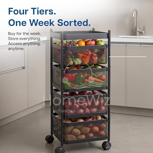 Image of HomeWiz Square Kitchen Rack 4- Layer | Lifetime Usage Heavy Duty Steel Trolley | Kitchen Storage | Onion Potato Rack For Kitchen | Multipurpose Storage Rack for Fruits & Vegetables | Rust-Free Forever