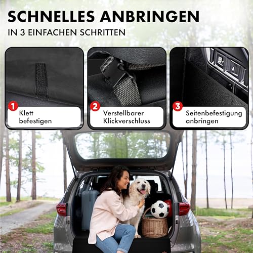 WALSER Kofferraumdecke Cäsar, Kofferraummatte mit Seitenschutz, Universeller Kofferraumschutz Hund, Auto-Hundedecke, Wasserabweisende Kofferraummatte, Schwarz