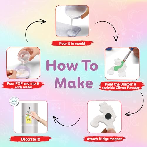 Image of Little Berry DIY Art and Craft Items | Magical Unicorn Craft Kit | Make 6 Glitter Fridge Magnets | Painting Art and Craft Set for 3-10 Year Old Girls and Boys | DIY Kit for Kids