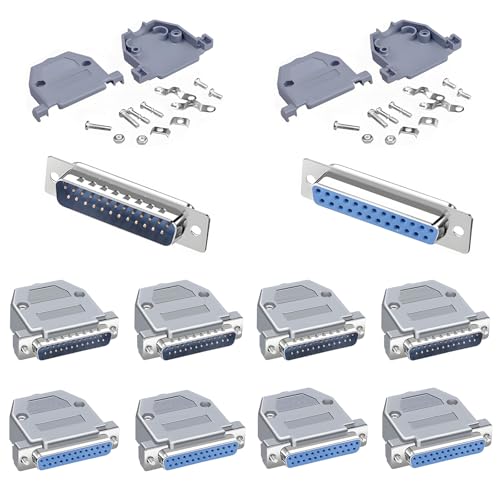 Willwewon 10Pcs(5Male+5Female) DB25 Solder Connector, 25 Pin RS232 Serial Terminals Adapter with Case Assortemnt Kit