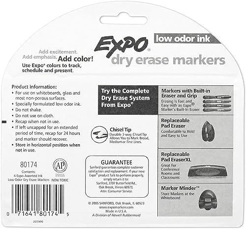 Image of EXPO 80174 Low Odor Chisel Tip Dry Erase Marker Pack, 48 Assorted Color Assortments, Ideal for Non-Porous Surfaces, School Classroom Pack