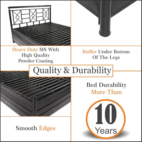Image of Arena Hydraulic Storage Metal Bed Queen Size, Double Bed Furniture with Storage, Metal Bed with Storage, Wrought Iron Box Bed