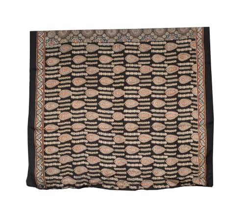 Image of Ethnics of Kutch Womenss Ajrakh Modal Silk Natural Dye Hand Block Print Saree with Blouse Piece - 5.5 Mtr Length