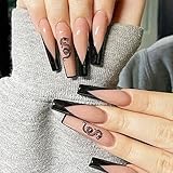 24 Pcs Press on Extra Long Fake Nails Ballerina Gradual Change Matte Coffin French Black White...