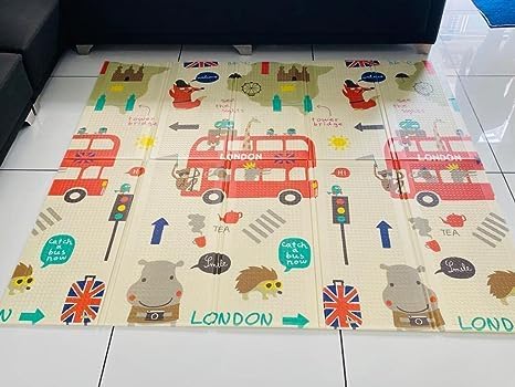 Image of WENGTY Double Sided Water Proof Alphabet Mat Reversible Design Foldable Play Mattress for Baby, Foam Mats for Kids Large Size (Bus-2)