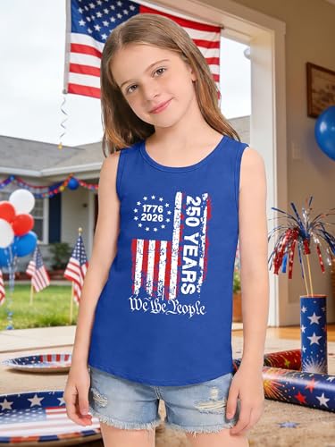 Image of CAZYCHILD Girls American Flag Tank Tops Boys 4th of July Shirts USA Summer Sleeveless Tee Independence Day Outfit 5-14y