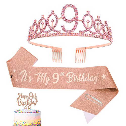 9. Geburtstag Mädchen Deko – Roségold Stoffschild Banner 90x180 Cm, Hintergrund Für Geburtstagsfeier, Türdekoration