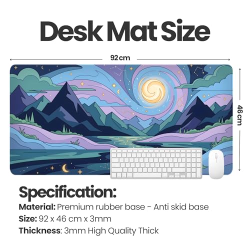 Image of MASI Picks Moonrise Valley Extended Desk Mat 458 x 915 mm| Large Mouse Pad with Stitched Edges | 3mm Thick Desk Pad with Anti-Slip Rubber Base | Smooth Surface for Office, Work & Gaming