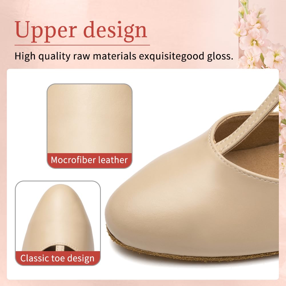 Chaussures de Caractère T-Strap Chaussures de Danse Latine Femme Salsa Bachata avec Talon de 6cm Semelle en Daim