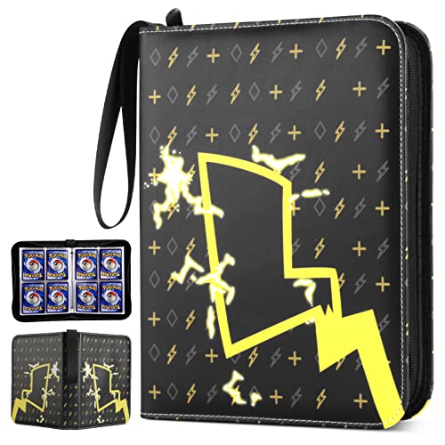 Album para Cartas de Pokémon, 4 Bolsillos, 50 Páginas, 400 Tarjetas Carpetas de Álbumes de Tarjetas Comerciales con Cremallera y Fundas Extraíbles para Coleccionar Tarjetas de Juegos (Negro) Cover