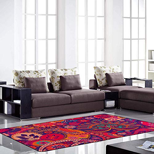 Tapis Rose Vif à Motifs Cachemire Grand Tapis de Salon Durable Facile à Nettoyer - 4