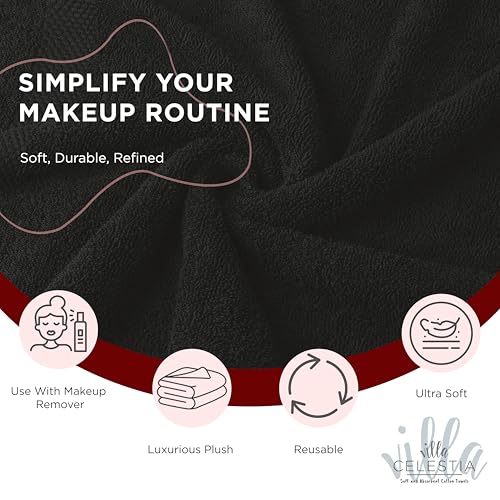 Image of Villa Celestia Black Makeup Remover Towels Set of 4, 100% Soft Cotton Reusable Luxury 4 Pcs Makeup Wipes for Face, Ideal for Salon, Bath, Hotel, Spa, Washcloths for Face Pack of 4 (12 inchX12 inch)