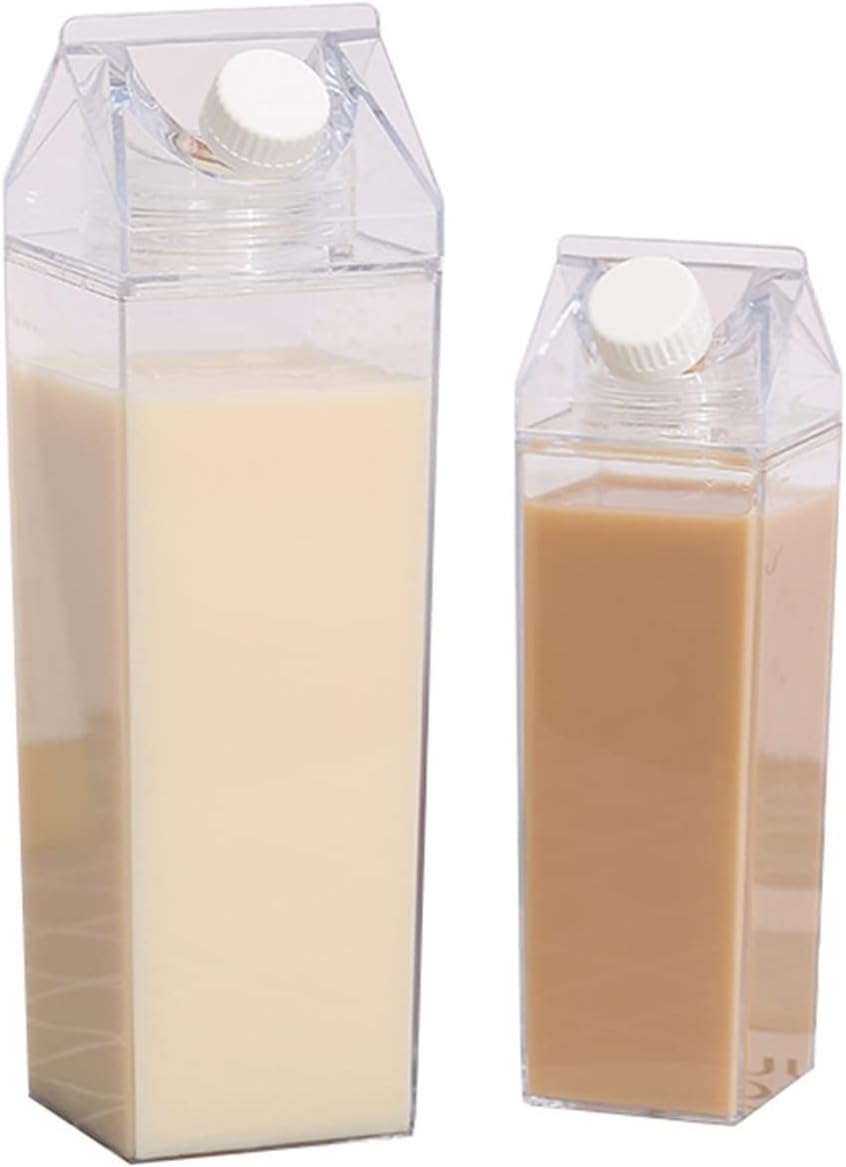 Beer Glasses 500ml/1000ml Milk Carton Water Bottle, BPA Free Plastic Portable Clear Box for Juice with (Size : 1.0L)