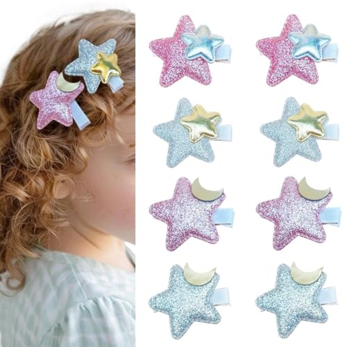 Pinzas para el cabello con diseño de estrella brillante para niñas, accesorios para el cabello infantil, 4 pares (8 piezas) en rosa y plateado miniatura 2