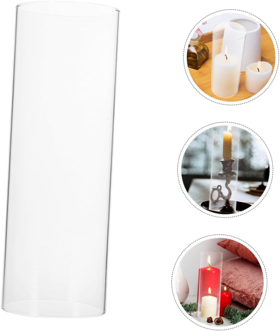 Ciieeo Glass Candle Holder Bottomless Cylinder Candlestick Cover for Open Flame Candles Vintage Style Lamp Shade for Home Decor