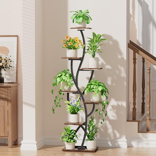 Image of Plant Stand Indoor with Grow Lights - 7 Tiered Tall Lighted Plant Shelf | 58 inch Corner Flower Stand for Indoor Multiple Plants, Metal Plant Holder Display Rack for Living Room, House, Patio, Black