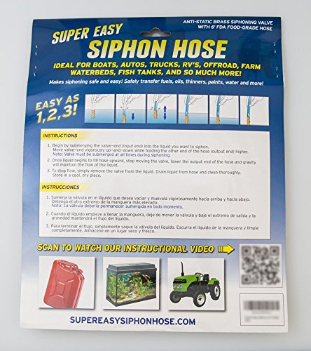 Super Easy Siphon Hose | Self-Priming Water & Liquid Siphon | Manual Syphon | Use On Aquariums, Fish Tanks, Pools | Pump Gas, Fuel & Oil | Safe for Drinking Water | FDA-Grade Clear PVC Tubing | 6ft