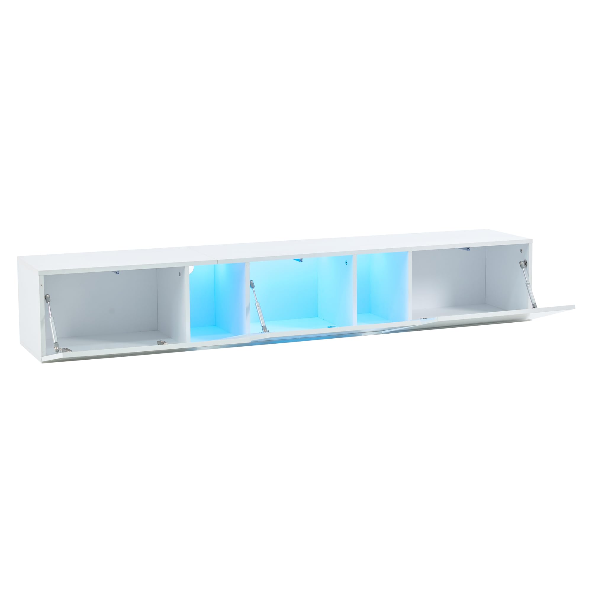 Meuble TV Mural avec lumières LED 3 Portes Lowboard pour téléviseur 75 Pouces Brillant pour Salon Salle à Manger Meubles Bas Blanc