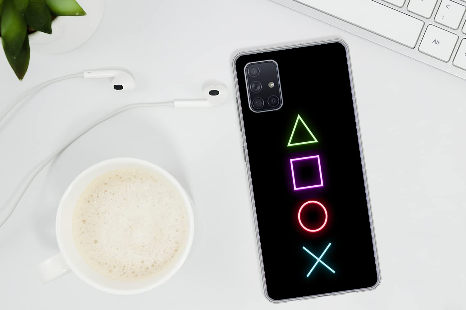 MuchoWow Funda para Samsung Galaxy A51 - Gaming - Neón - Consola - Negro - Mando - Gaming - Funda de Silicona/Funda Blanda para teléfono móvil