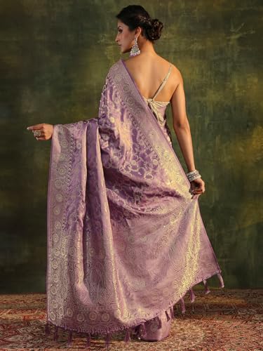 Image of Libas Woven Design Satin Saree for Women With Unstitched Blouse Piece | Traditional Saree for Festive & Wedding