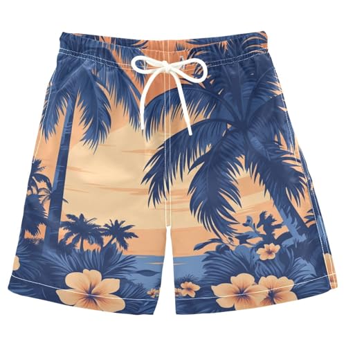 Jucciaco Boys Beach Board Shorts Palm Tree Cool Flower Swim Trunk Teen Swimwear