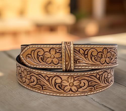 Western Leather Belt for Women Full Grain One Piece Leather Cowgirl Belt Handmade Engraved Tooled 1.5” Wide3