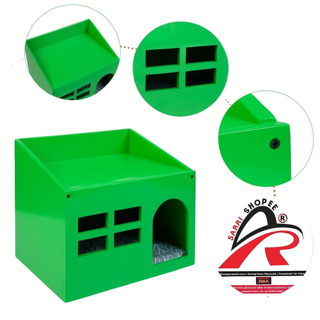 Sabri SHOPEE Wooden Cat House for Indoor Cats, Premium Durable Pet Shelter, Modern Design with Multiple Entry Points Cat Kittens & Small Pets Home Indoor Shelter (Green, Box Style Cat House) 3